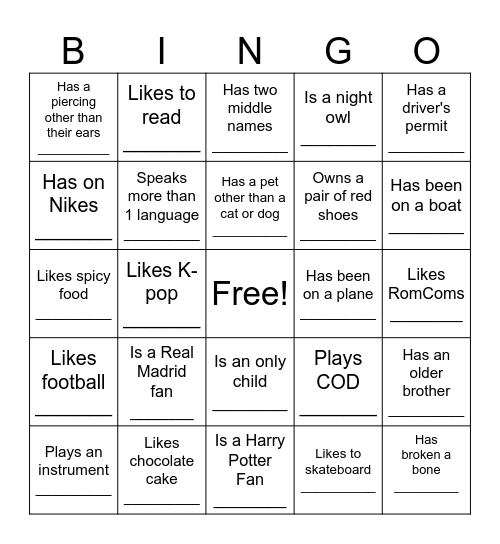 Untitled Bingo Card