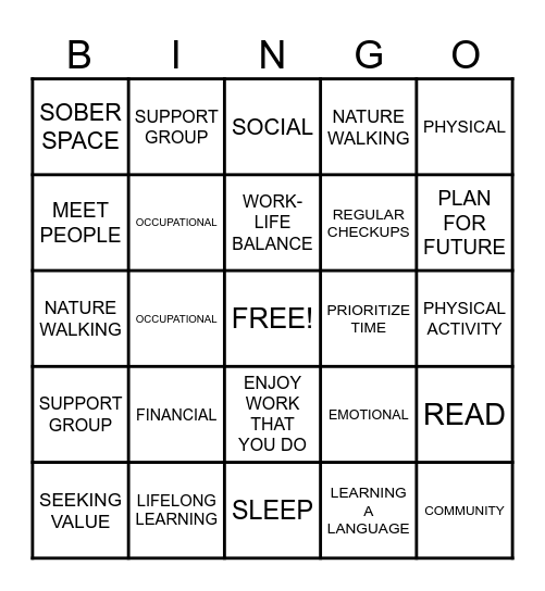 8 DIMENSIONS OF WELLNESS Bingo Card