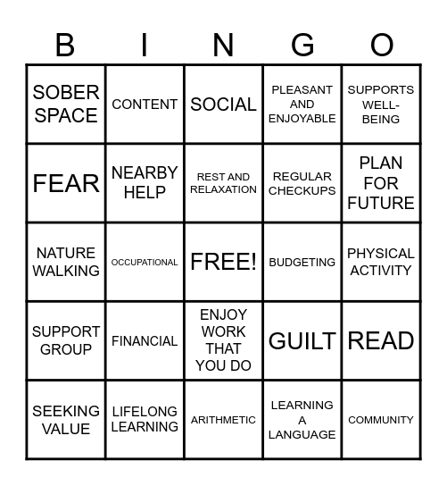 8 DIMENSIONS OF WELLNESS Bingo Card