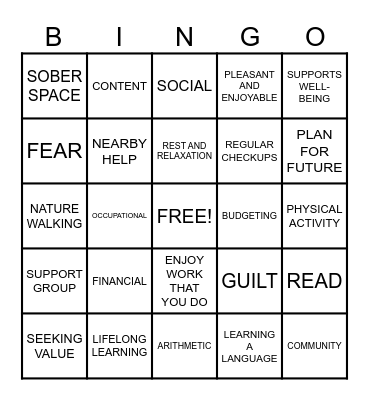 8 DIMENSIONS OF WELLNESS Bingo Card