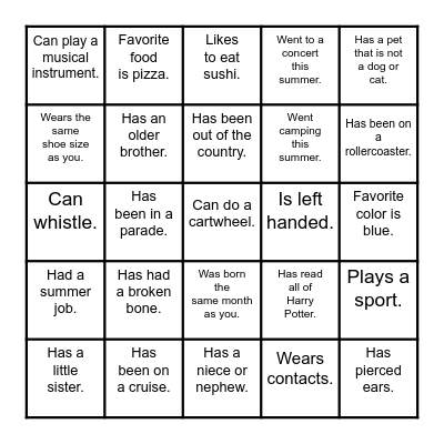 Find Someone Who.... Bingo Card