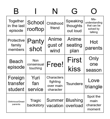 Anime Bingo Card