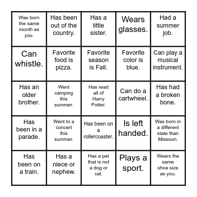 Find Someone Who... Bingo Card