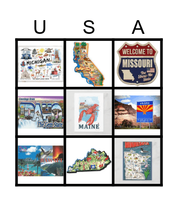 50 States Bingo Card