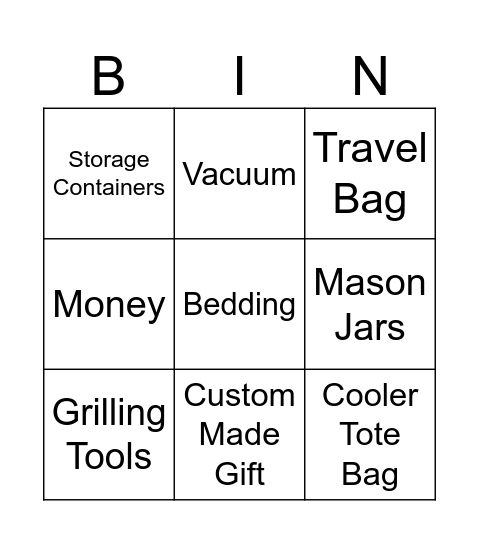 Bridal Shower Gift Bingo Card