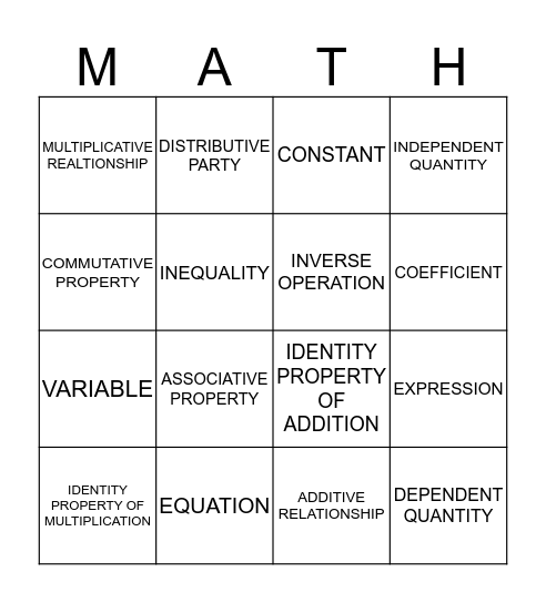 math-o Bingo Card