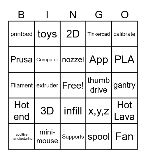 3D PRINTING Bingo Card