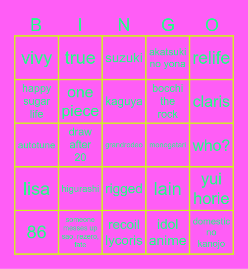 amq Bingo Card