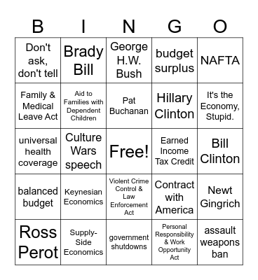 '90s Policy BINGO Card