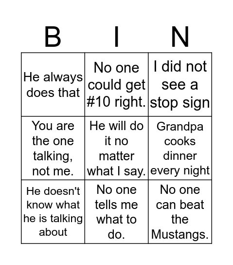 BEV Translation Bingo Card