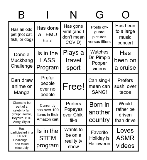 Find Someone Who-TRIO Edition-Try to get a BINGO Blackout (choose a different person for each square and write their name in the box) Bingo Card