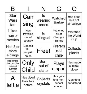 8th Grade Bingo Card