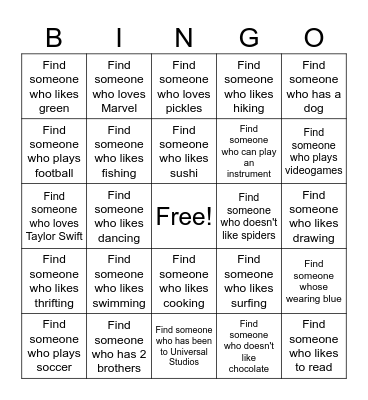 Get To Know You Bingo Sheet #1 Bingo Card