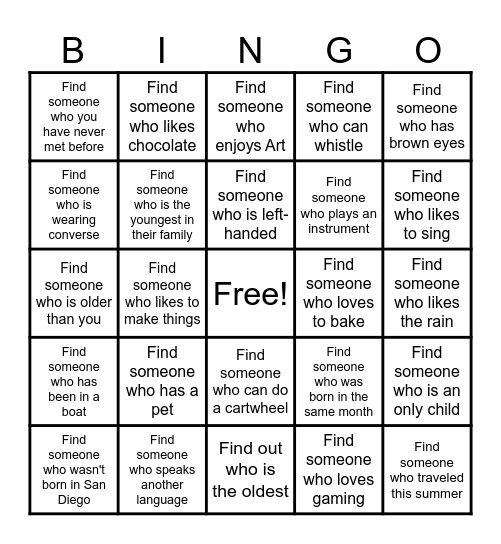 Get To Know You BINGO! Bingo Card