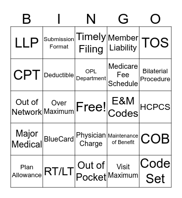 Claims 101 Bingo Card