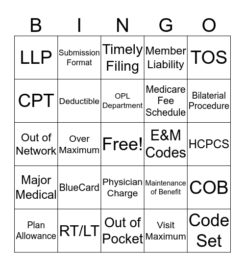 Claims 101 Bingo Card