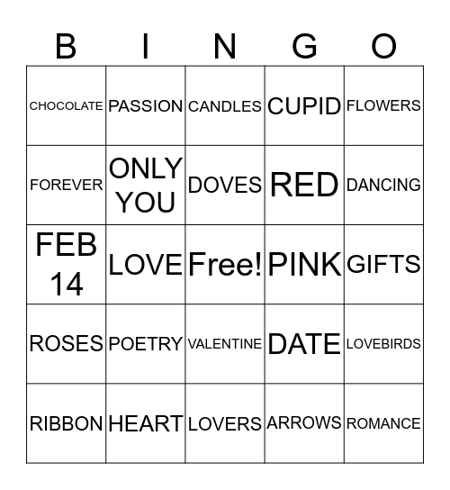 Valentines day Bingo Card