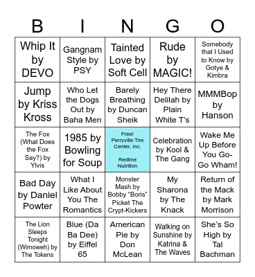 One Hit Wonders Bingo Card