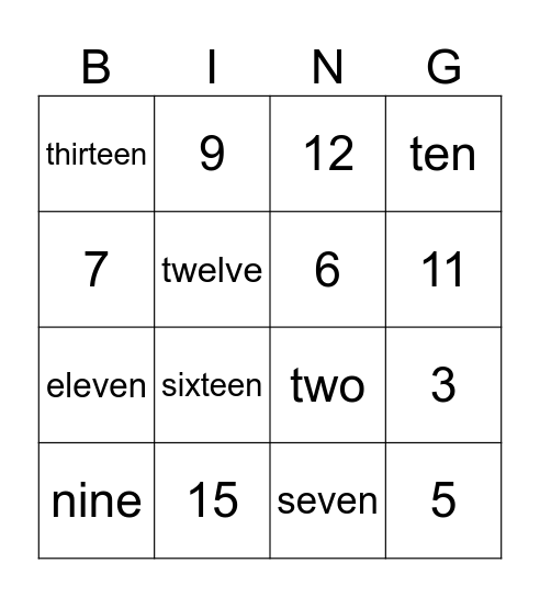 Number Bingo Card
