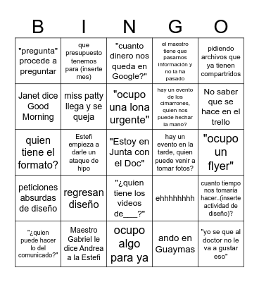 YAY Bingo Card