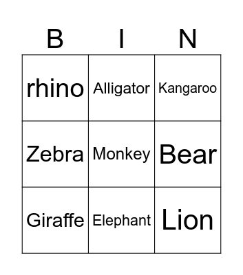 Animals! Bingo Card