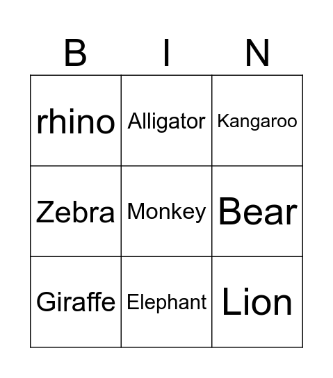 Animals! Bingo Card
