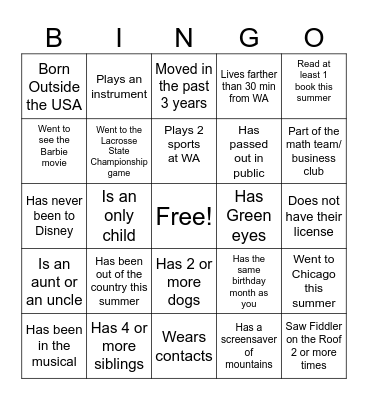 WA Bingo Card