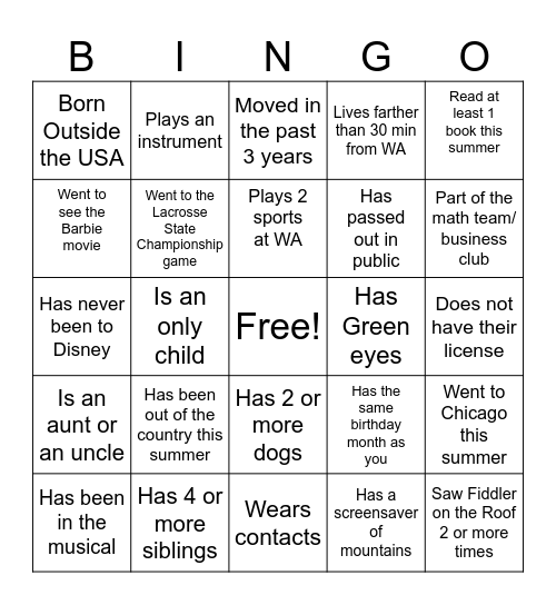 WA Bingo Card