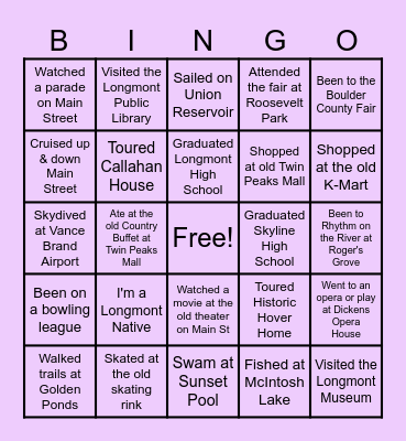 Longmont Bingo! Bingo Card