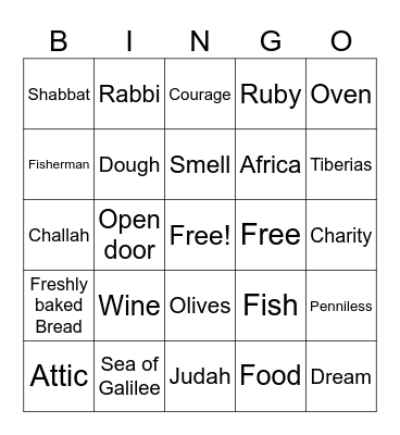 Shabbat oneg bingo Card