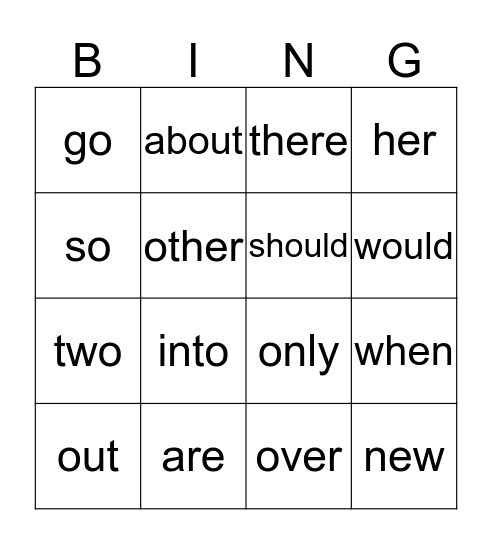 Trick Words Bingo Card