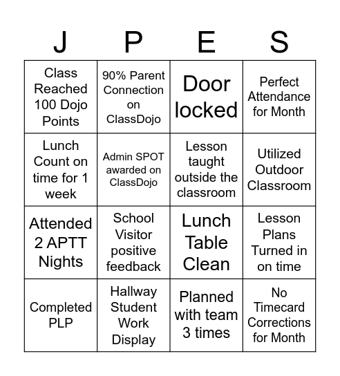 Jim Pearson Faculty Bingo Card