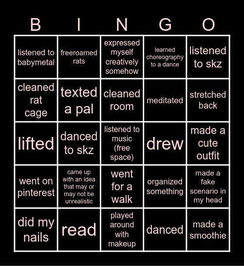 daily activity bingo Card