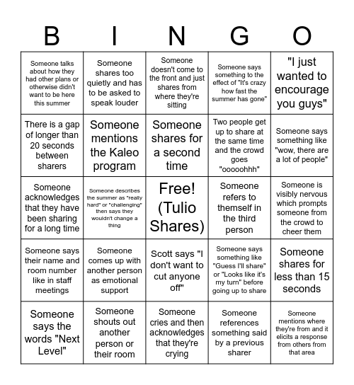 2023 - Sharing Bingo Card