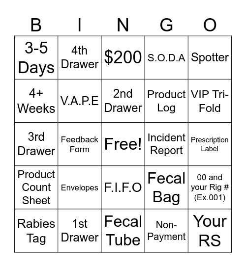 Cashier Bingo Card