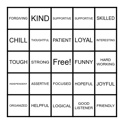 My Strengths Bingo Card