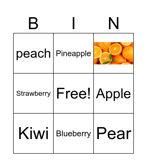 Fruit Bingo Card