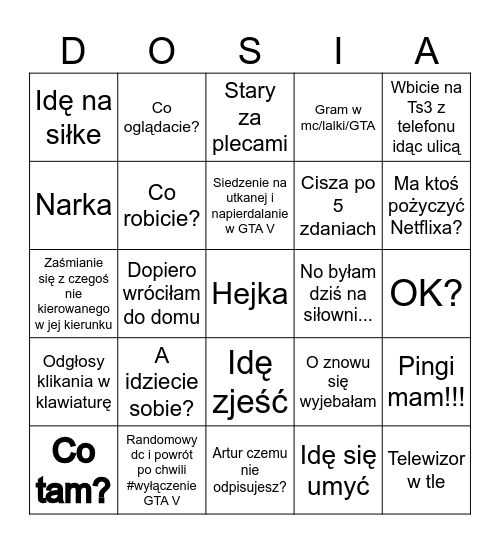 Sandra Bingo Card