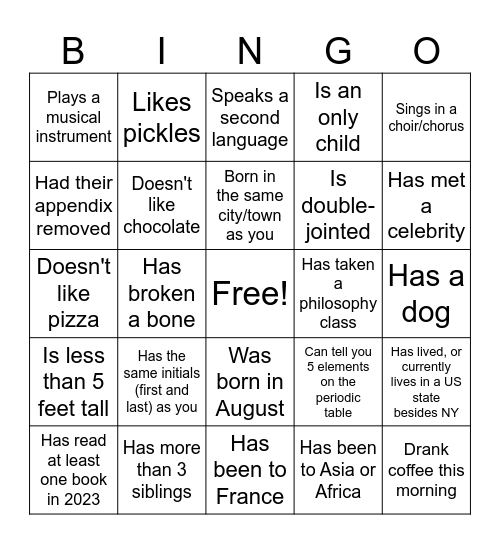 Find a Person Who... Bingo Card