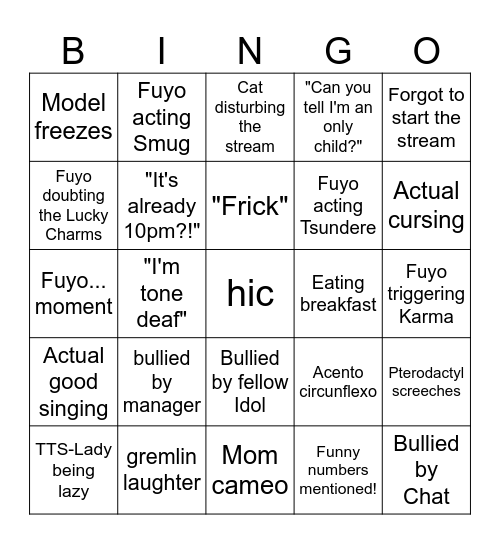 Fuyo Stream Bingo Card