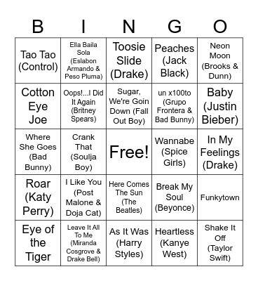 Music Bingo Card