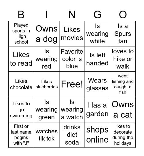 Get To Know You Bingo Card