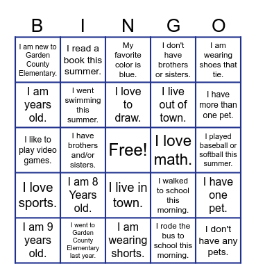 3rd Grade NAME Bingo! Bingo Card