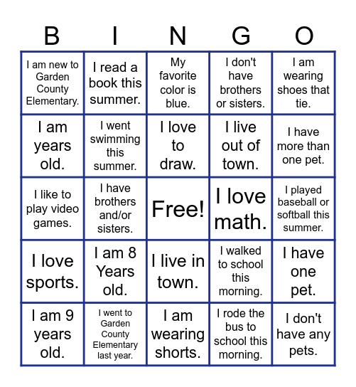 3rd Grade NAME Bingo! Bingo Card
