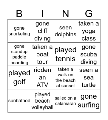 SPORTS & ACTIVITIES: Have you ever. . .? Bingo Card