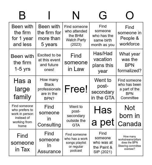 BPN MeetUP Bingo Card