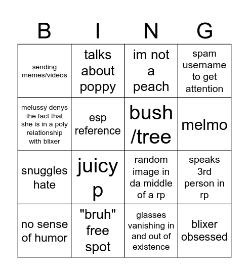melussy bingo (private) Bingo Card