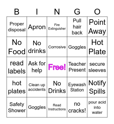 Lab Safety Bingo Card
