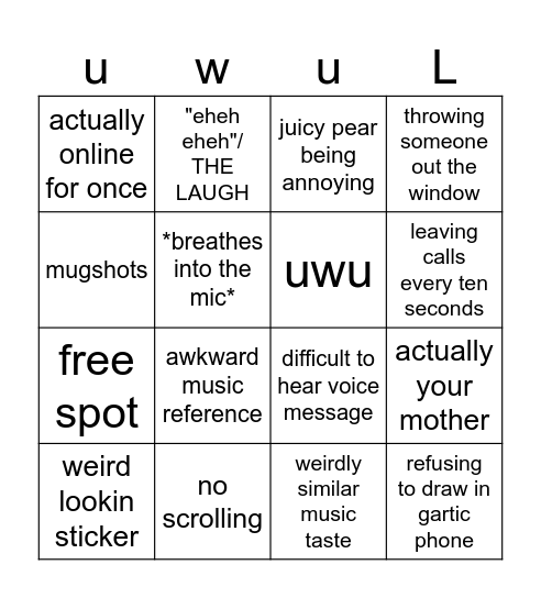 amoie bingo Card