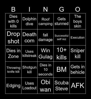 Warzone Bingo Card